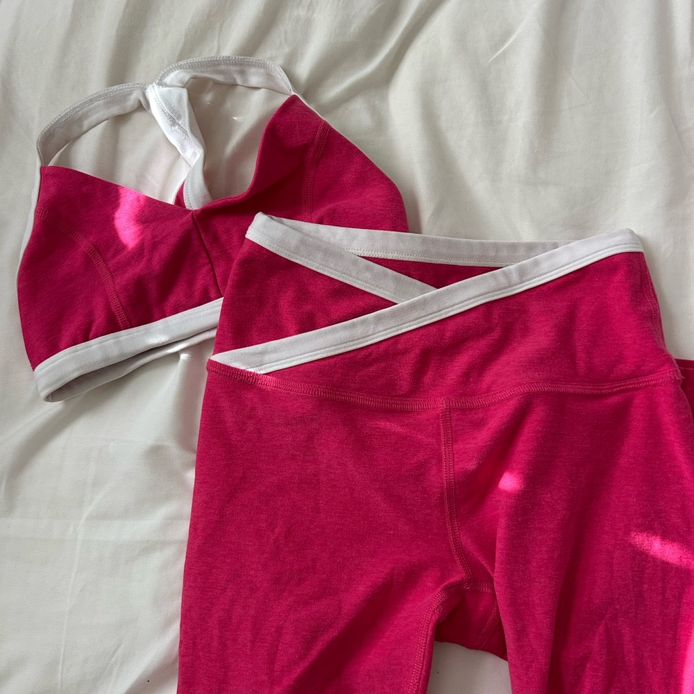 Pink and White Sports Bra and Leggings Set